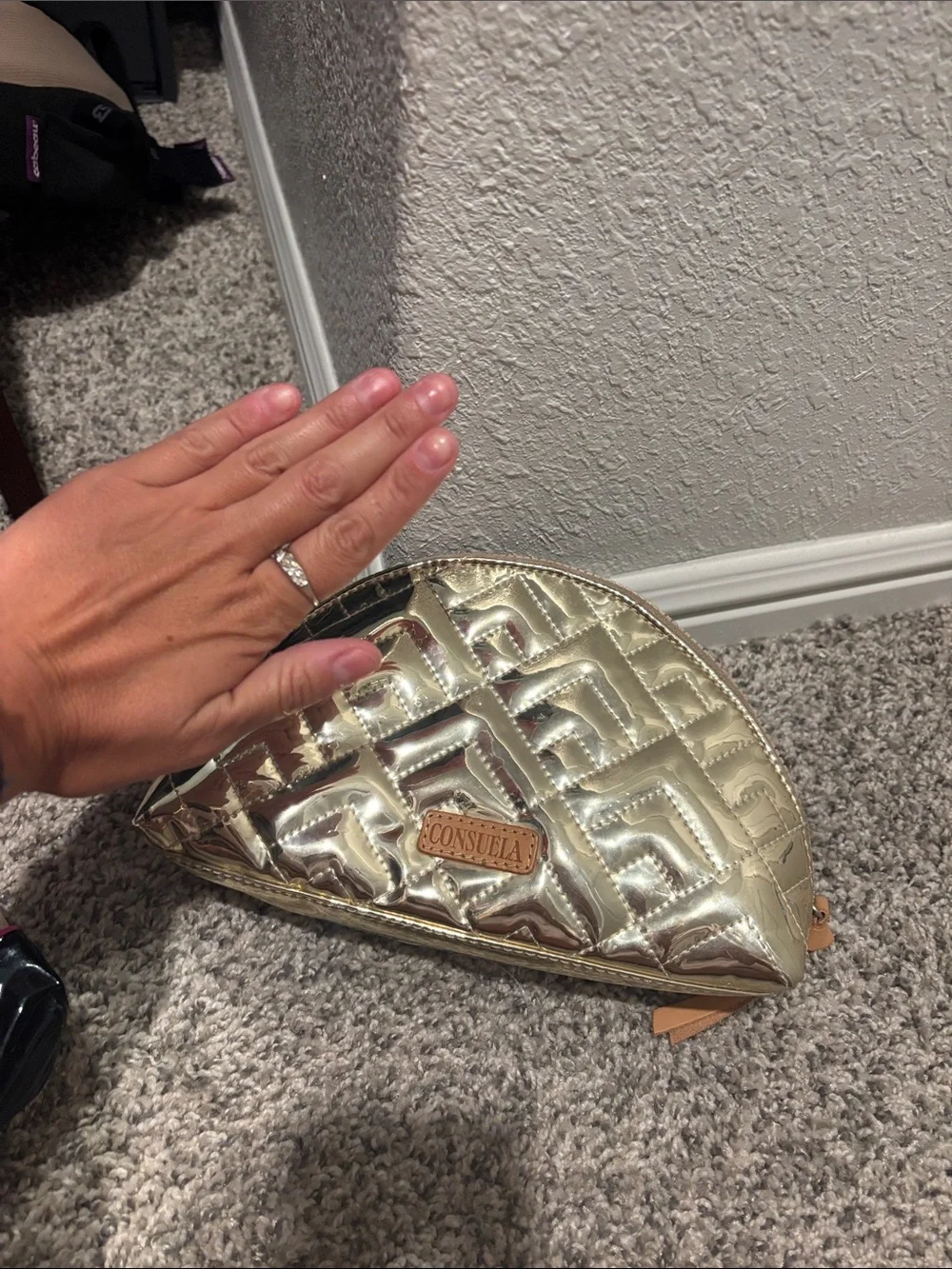 Consuela Shiny Quilted Metallic Gold Cosmetic Pouch